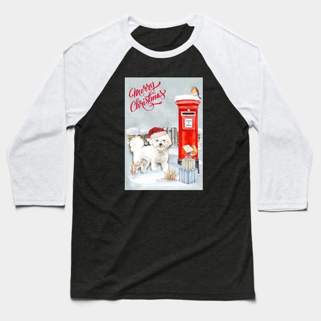 Bichon Frise Merry Christmas Santa Dog Baseball T-Shirt by Puppy Eyes